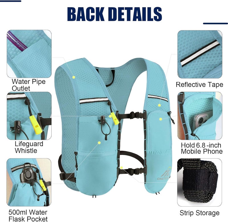 ONETOALL Running Vest for Women & Men, 6L Hydration Backpack with 2L Water Bladder, Lightweight Water Backpack for Trail Running, Marathon, Hiking, Cycling, Jogging, Adjustable Fit - Image 3